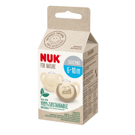 Biberoane tetine suzete - Suzeta Nuk for Nature Silicon M2, 6-18 luni, Set 2 Bucati, Crem