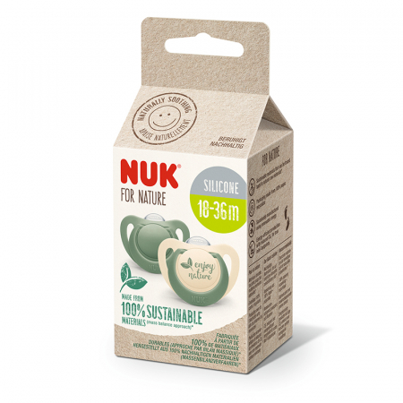 Biberoane tetine suzete - Suzeta Nuk for Nature Silicon M3, 18-36 luni, Set 2 Bucati, Verde