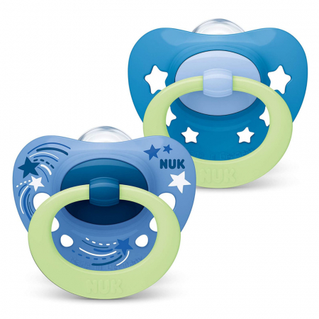 Biberoane tetine suzete - Suzeta Nuk Signature Night Silicon M3 Albastru 18-36 luni Set 2 Bucati