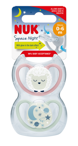 Biberoane tetine suzete - Suzeta Nuk Space Night Silicon 0-6 luni Fete, Set 2 Bucati