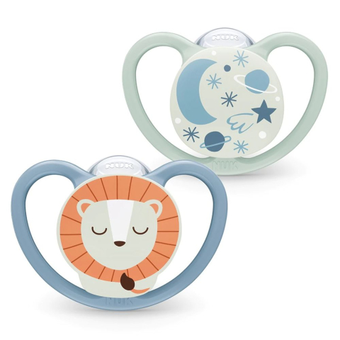 Biberoane tetine suzete - Suzeta Nuk Space Night Silicon 6-18 luni, Set 2 Bucati, Leu
