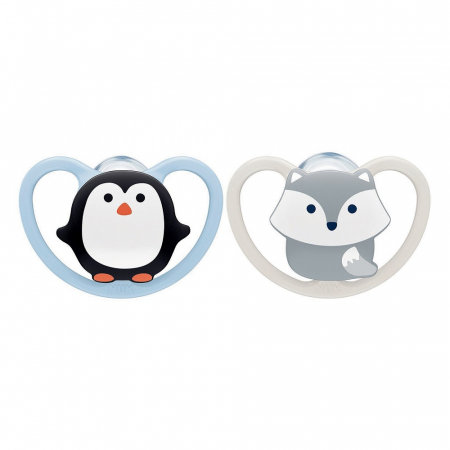 Biberoane tetine suzete - Suzeta Nuk Space Silicon M1 Pinguin 0-6 luni 2 Bucati Set