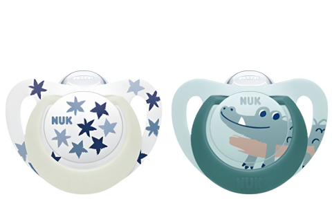 Biberoane tetine suzete - Suzeta Nuk Star Day & Night Silicon M3 18-36 luni, Set 2 bucati, Crocodil