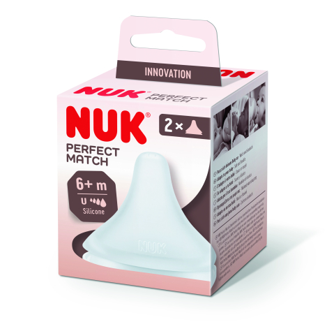 Biberoane tetine suzete - Tetina Nuk Perfect Match Silicon, Orificiu U, 6 luni+, 2 Buc