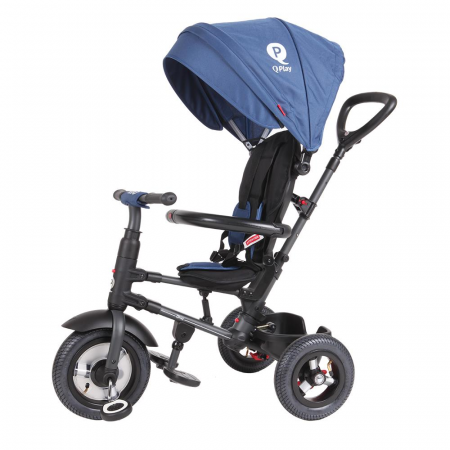 Tricicleta cu roti de cauciuc Qplay Rito Rubber Albastru Inchis [0]