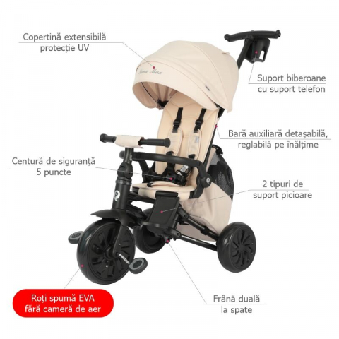Tricicleta ultrapliabila Qplay Nova MAX Bej [11]