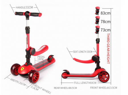 Trotineta pliabila Ferrari Twist rosie cu scaun [6]